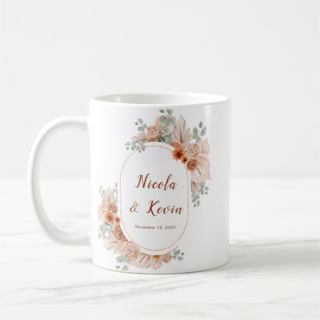 Mug Mariage à l'herbe de Pampas en terre cuite Boho (Gauche)