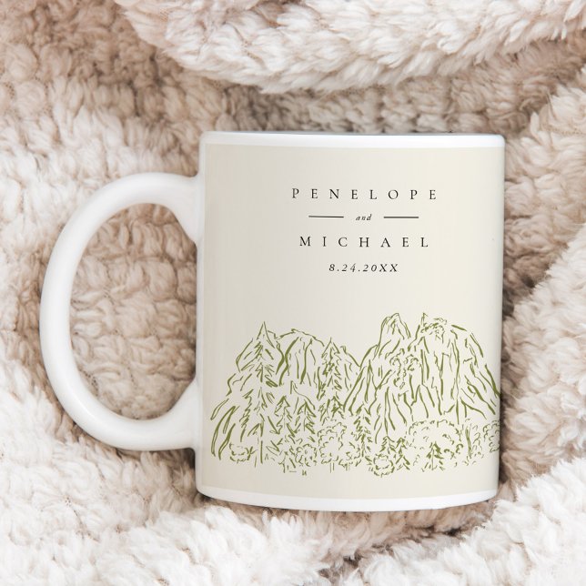 Mug Mariage à Yosemite National Park dessiné à la lign (Yosemite National Park Line Art Wedding Coffee Mug)