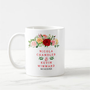 Mug Mariage aux Roses Rouges et Orange Romantiques