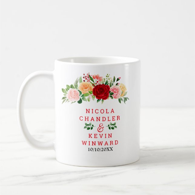 Mug Mariage aux Roses Rouges et Orange Romantiques (Gauche)