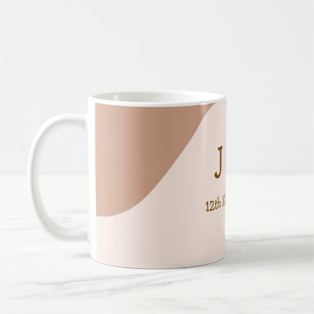 Mug Mariage beige bohème incurvé nom date orange (Gauche)