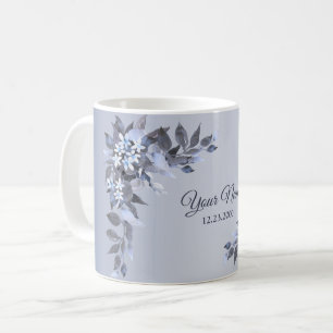 Mug Mariage Bleu Nuit Floral Gris Argent Élégant Fête