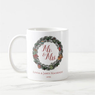 Mug Mariage campagnard de crème M. et Mme Noël