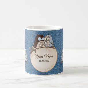Mug Mariage Chouette Pailletée Brun Bleu Magnifique