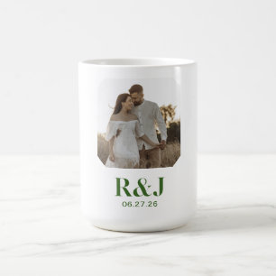 Mug Mariage Couple Ajouter Photo Vert Monogramme