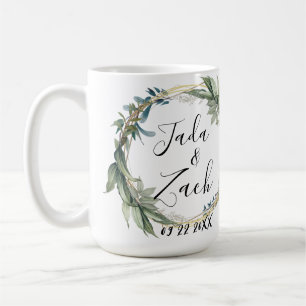 Mug Mariage de couronne botanique feuillu personnalisé
