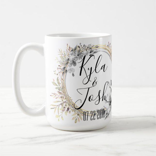 Mug Mariage de couronnes florales en argent chic perso (Gauche)