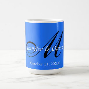Mug Mariage de Monogramme de Charme Bleu