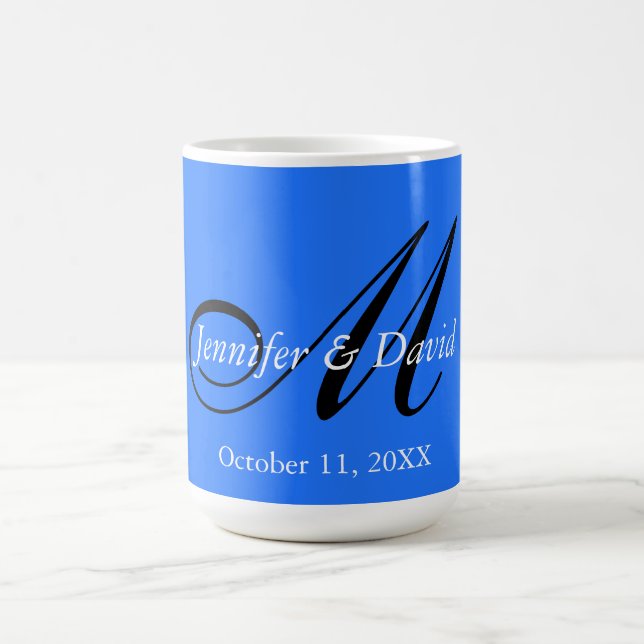 Mug Mariage de Monogramme de Charme Bleu (Centre)