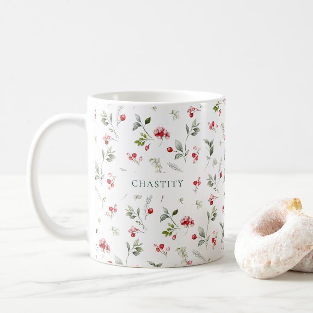 Mug Mariage de Noël avec Bouquet de Berry Rouge (Avec donut)