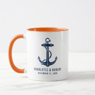 Mug Mariage de plage avec ancre de bateau moderne