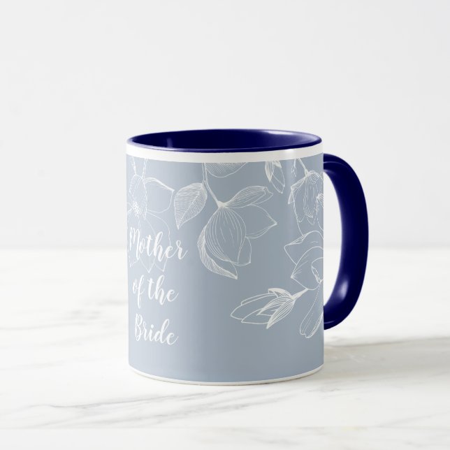 Mug Mariage Dusty Blue White Magnolias (Devant droit)