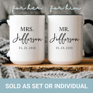Mug Mariage Écriture Moderne Jeunes Mariés Mr & Mrs