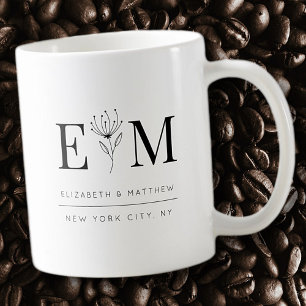 Mug Mariage Élégant Chic Moderne Monogramme Foliage