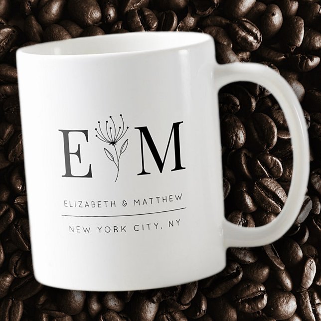 Mug Mariage Élégant Chic Moderne Monogramme Foliage (Créateur téléchargé)