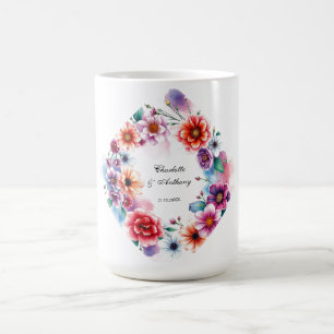 Mug Mariage Élégant Créatif Nom floral de couple