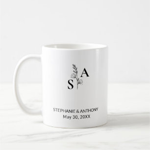 Mug Mariage Fleur sauvage minimaliste BW Monogram