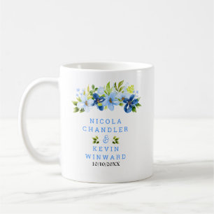 Mug Mariage Fleurs Bleues et Nuit avec Feuillage
