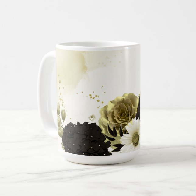 Mug Mariage fleurs dorées ivoire marron Incroyable (Devant gauche)