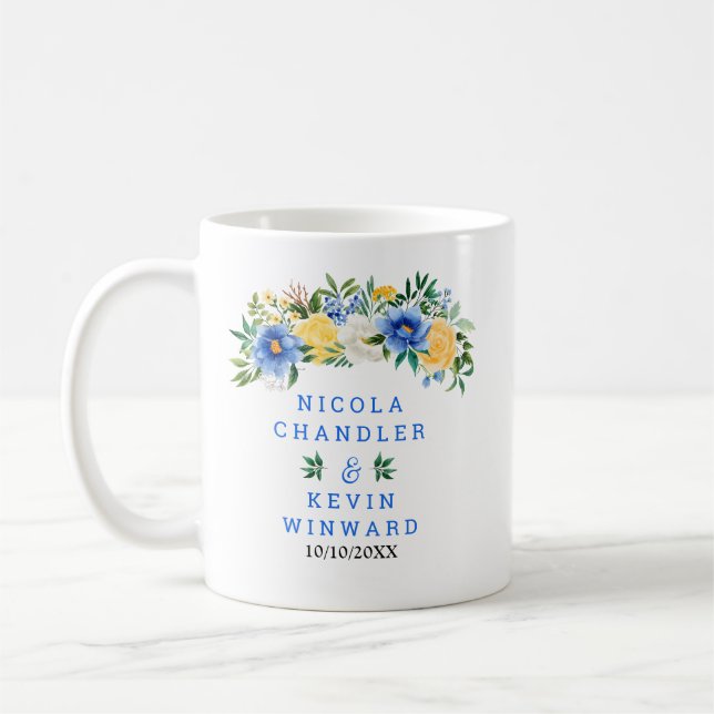 Mug Mariage Floral Bleu et Jaune (Gauche)