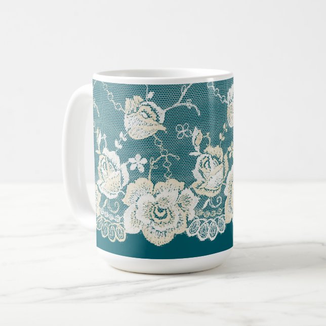 Mug Mariage Floral Bleu Vert Teal Romantique (Devant gauche)