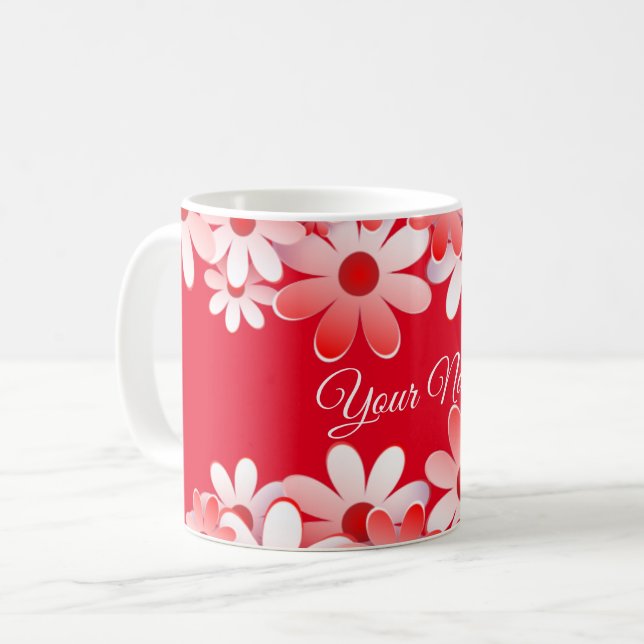 Mug Mariage Floral Élégant Rouge et Blanc (Devant gauche)