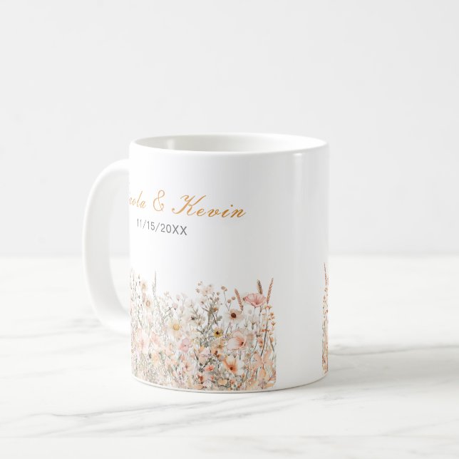 Mug Mariage Floral Rose Pâle Printemps Fleur Sauvage (Devant gauche)