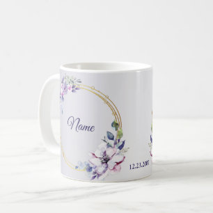 Mug Mariage Géométrique Floral Aquarelle Or Pourpre