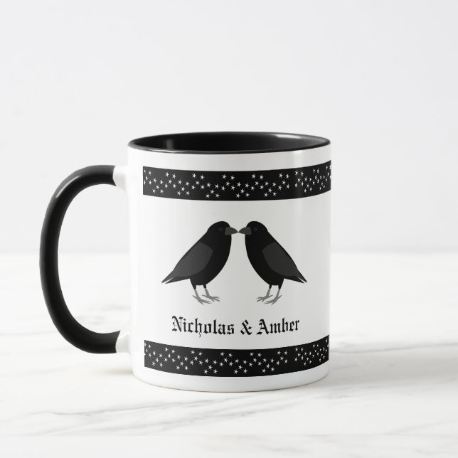 Mug Mariage gothique Baiser Ravens Personnalisé (Gauche)