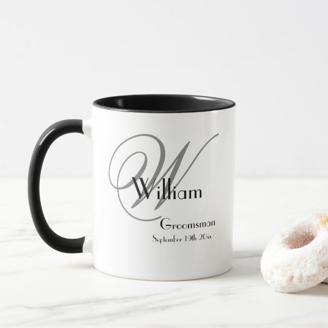 Mug Mariage Groomsman Cadeau Classique Monogramme Rust (Avec donut)