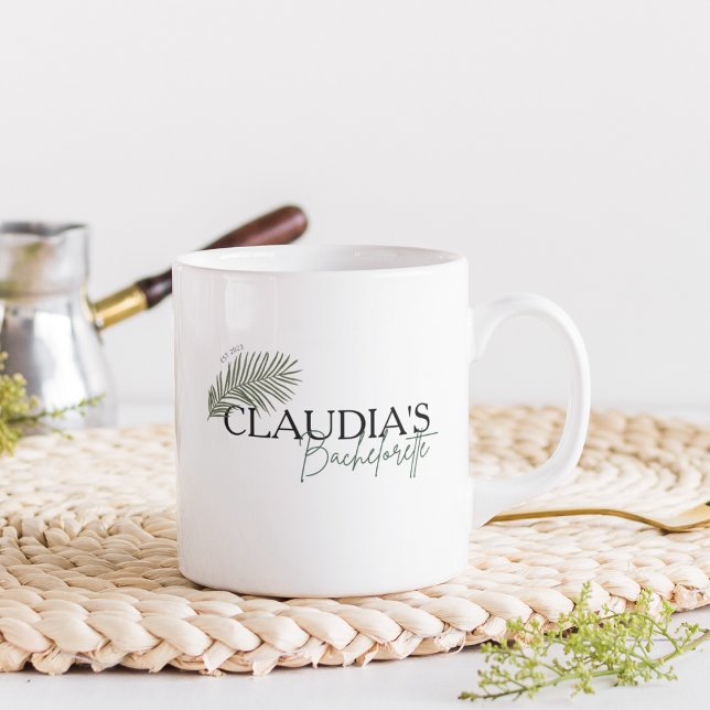 Mug Mariage Miami Palm Chic sur mesure Enterrement de  (Custom Bride Name - Miami Palm Design, Bachelorette party Coffee Mug)