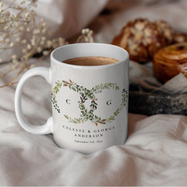 Mug Mariage monogramme de courre florale rustique aqua (Créateur téléchargé)