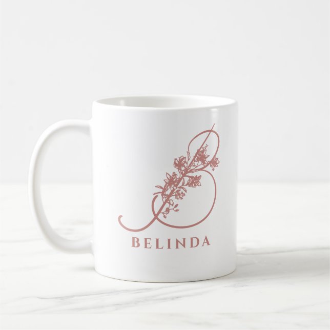 Mug Mariage Monogramme Floral Élégant Rose (Gauche)
