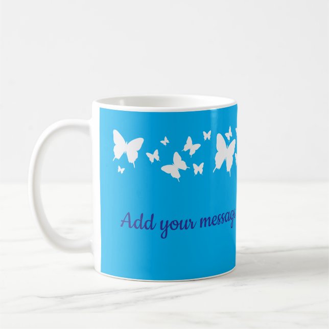 Mug mariage papillon bleu personnalisé (Gauche)