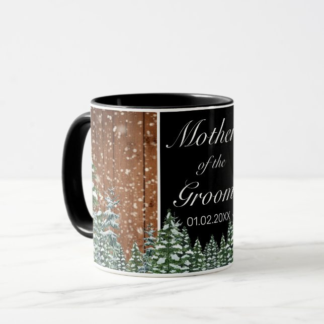 Mug Mariage parent du pin et du bois de neige noir (Devant gauche)