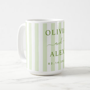 Mug Mariage Personnalisé à Rayures Rétro Vertes