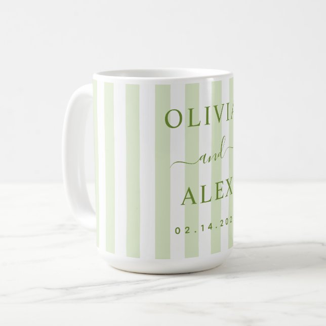 Mug Mariage Personnalisé à Rayures Rétro Vertes  (Devant gauche)
