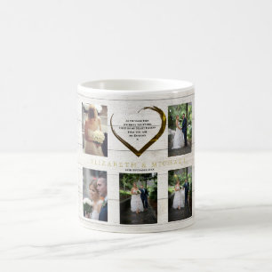 Mug Mariage Photo Collage Rustique Simple Coeur Citati