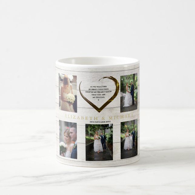 Mug Mariage Photo Collage Rustique Simple Coeur Citati (Centre)