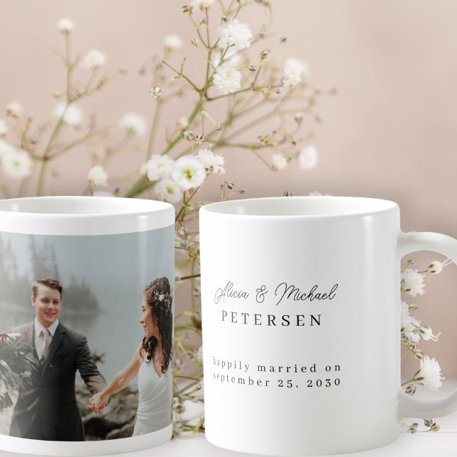 Mug Mariage photo moderne noms de script personnalisés (Créateur téléchargé)