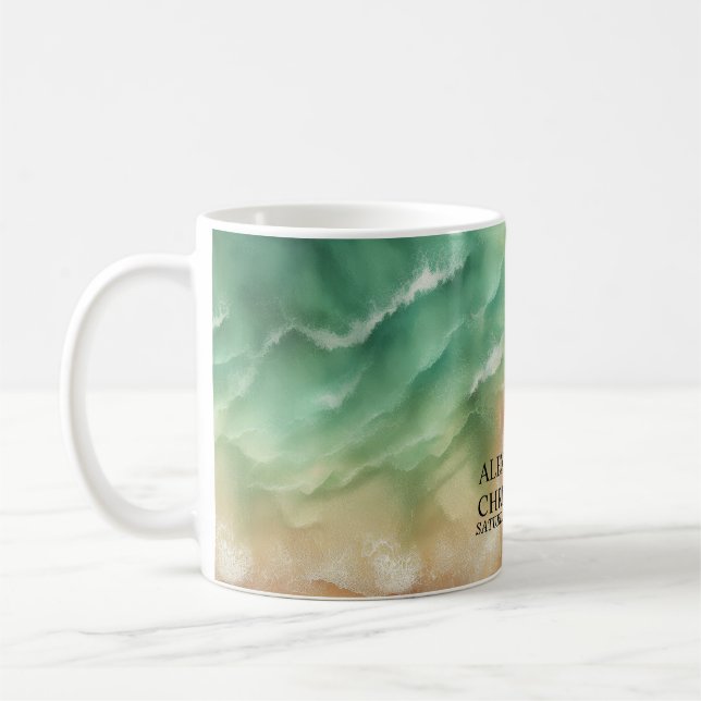 Mug Mariage Plage Océanique Aquarelle Sable Estival (Gauche)