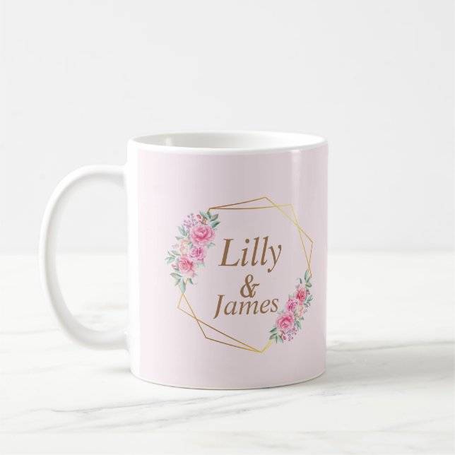 Mug Mariage rose floral (Gauche)