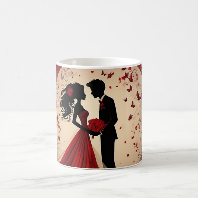 Mug Mariage Rouge Romantique Silhouette de la Mariée e (Centre)