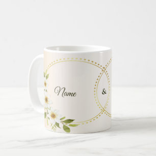 Mug Mariage Rustique Géométrique Doré Blanc Floral Pêc