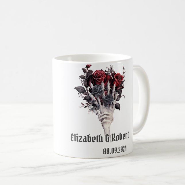 Mug Mariage squelette de roses rouges gothiques  (Devant droit)