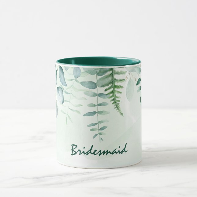 Mug Mariage vert vert d'eucalyptus de Bridesmaid (Centre)