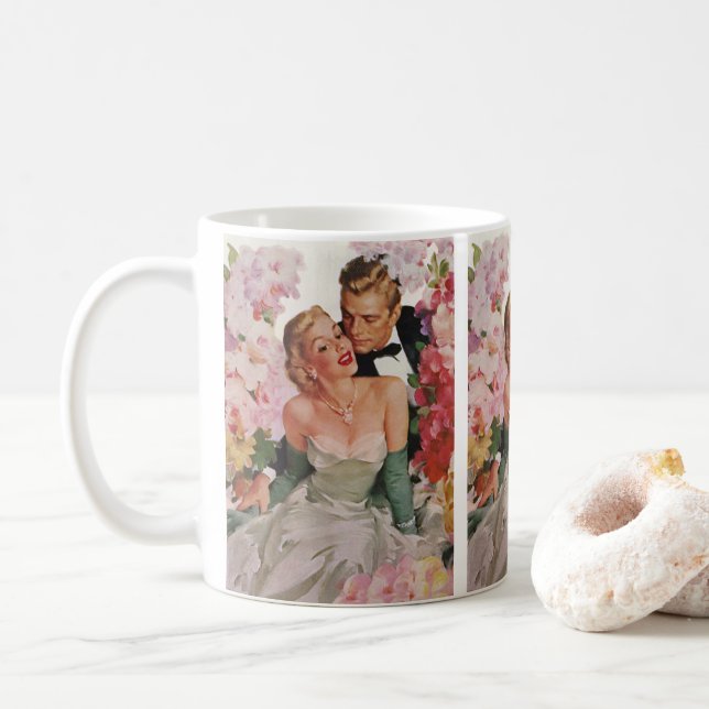 Mug Mariage Vintage, Jeunes Mariés Rétro Mariés (Avec donut)