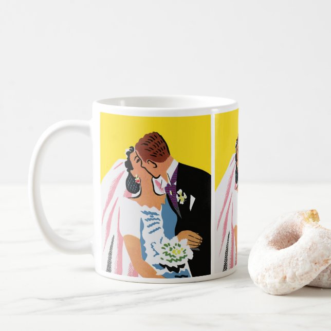 Mug Mariage Vintage, Mariés s'embrassant (Avec donut)