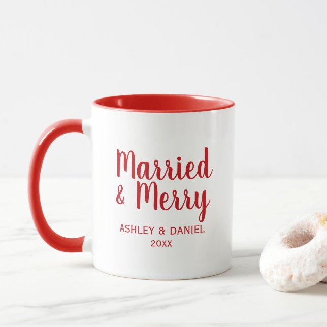 Mug Marié et Joyeux vacances Rouge et blanc (Avec donut)