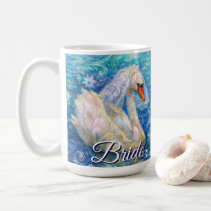 Mug Mariée de cygne avec voile sur eau bleu blanc pers